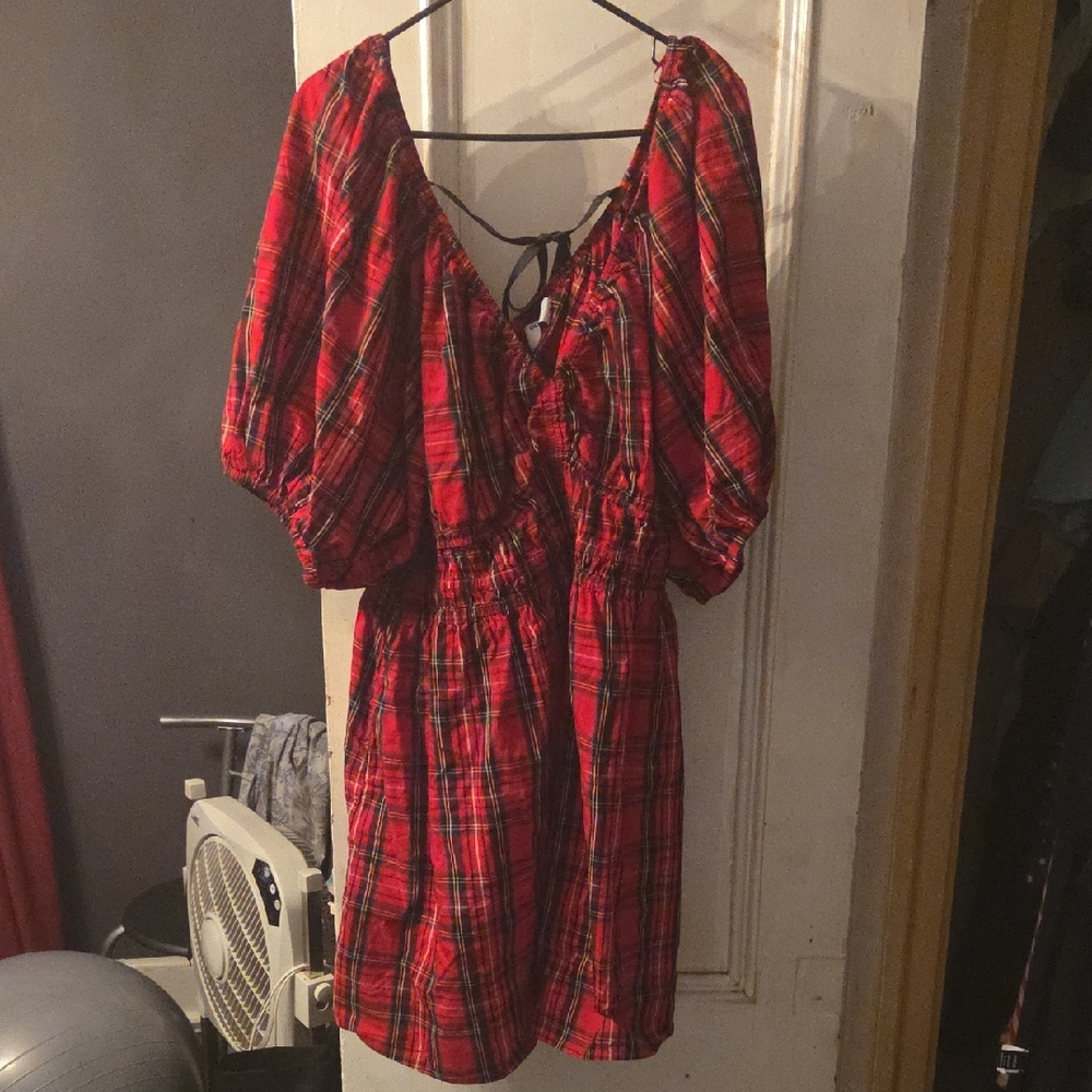 Old Navy Red Plaid Midi Dress